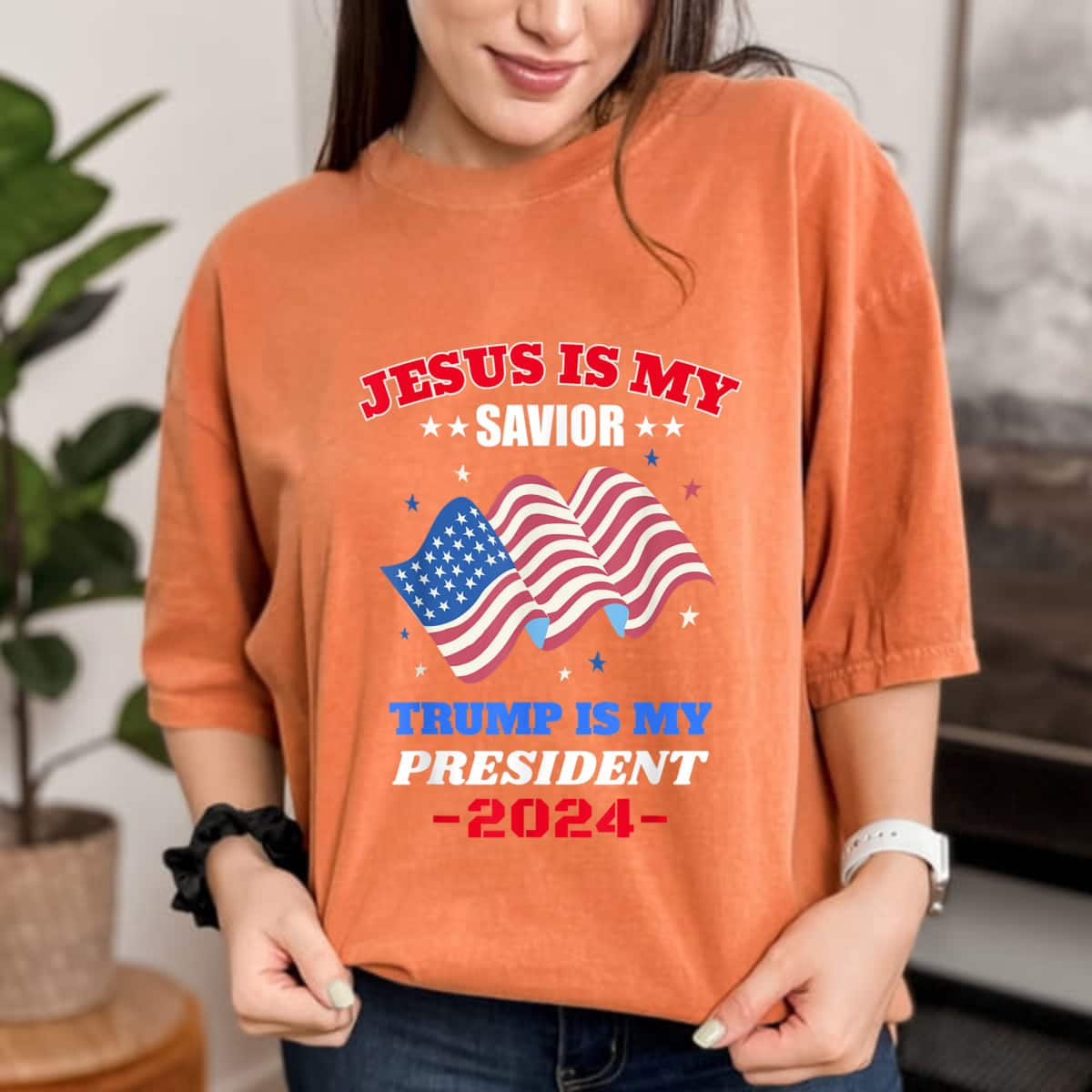 US Flag Jesus Is My Savior Trump Is My President 2024 T-Shirt