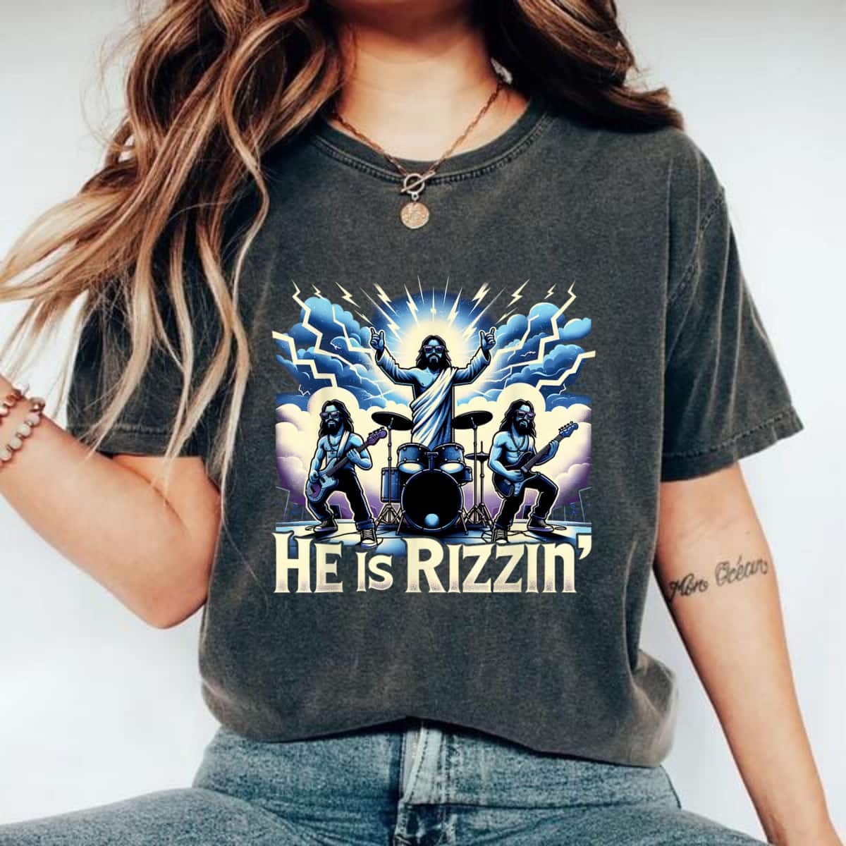 He Is Rizzin' Christian Band Jesus Has Rizzen Happy Funny T-Shirt He Is Rizzin' Christian Band Jesus Has Rizzen Happy Funny T-Shirt