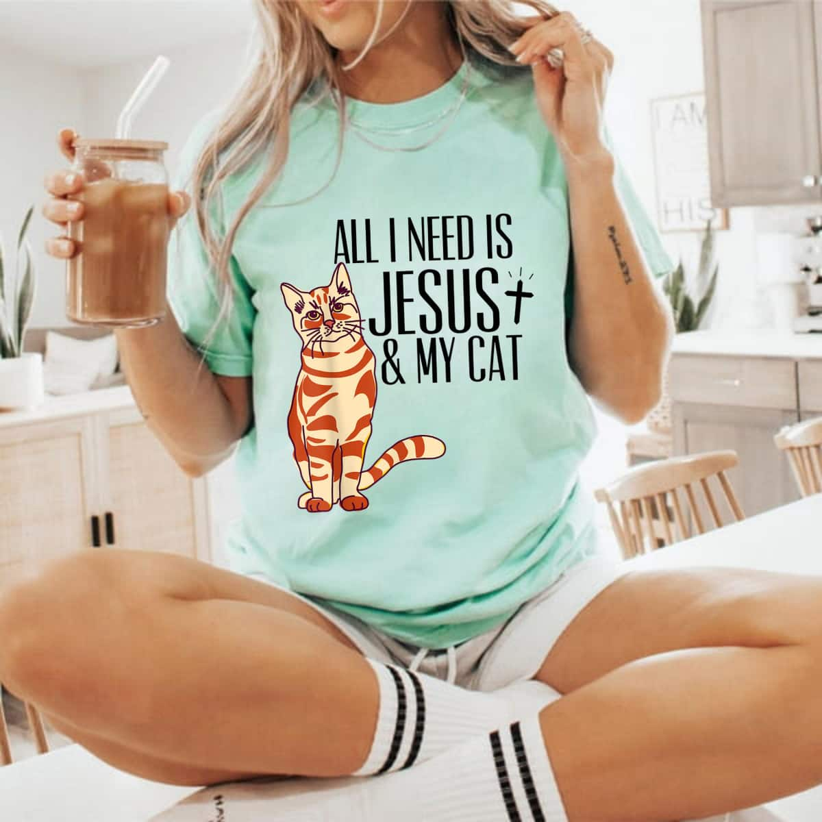 Christian Religious All I Need Is Jesus And My Cat T-Shirt