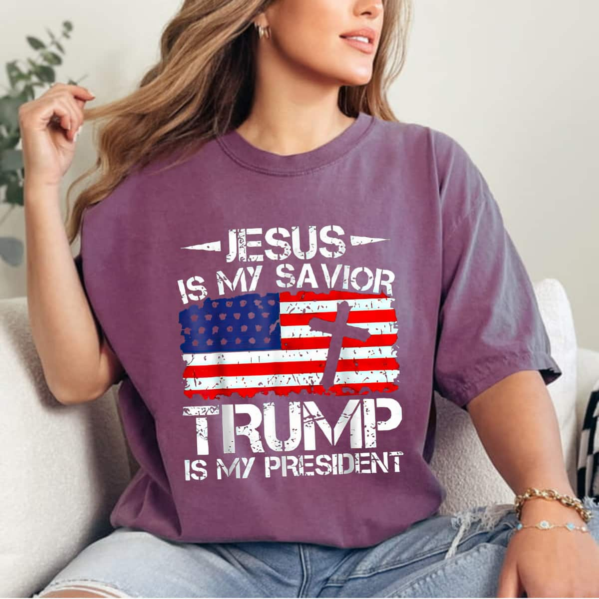 Jesus Is My Savior Trump Is My President Trump 2024 Usa Flag T-Shirt