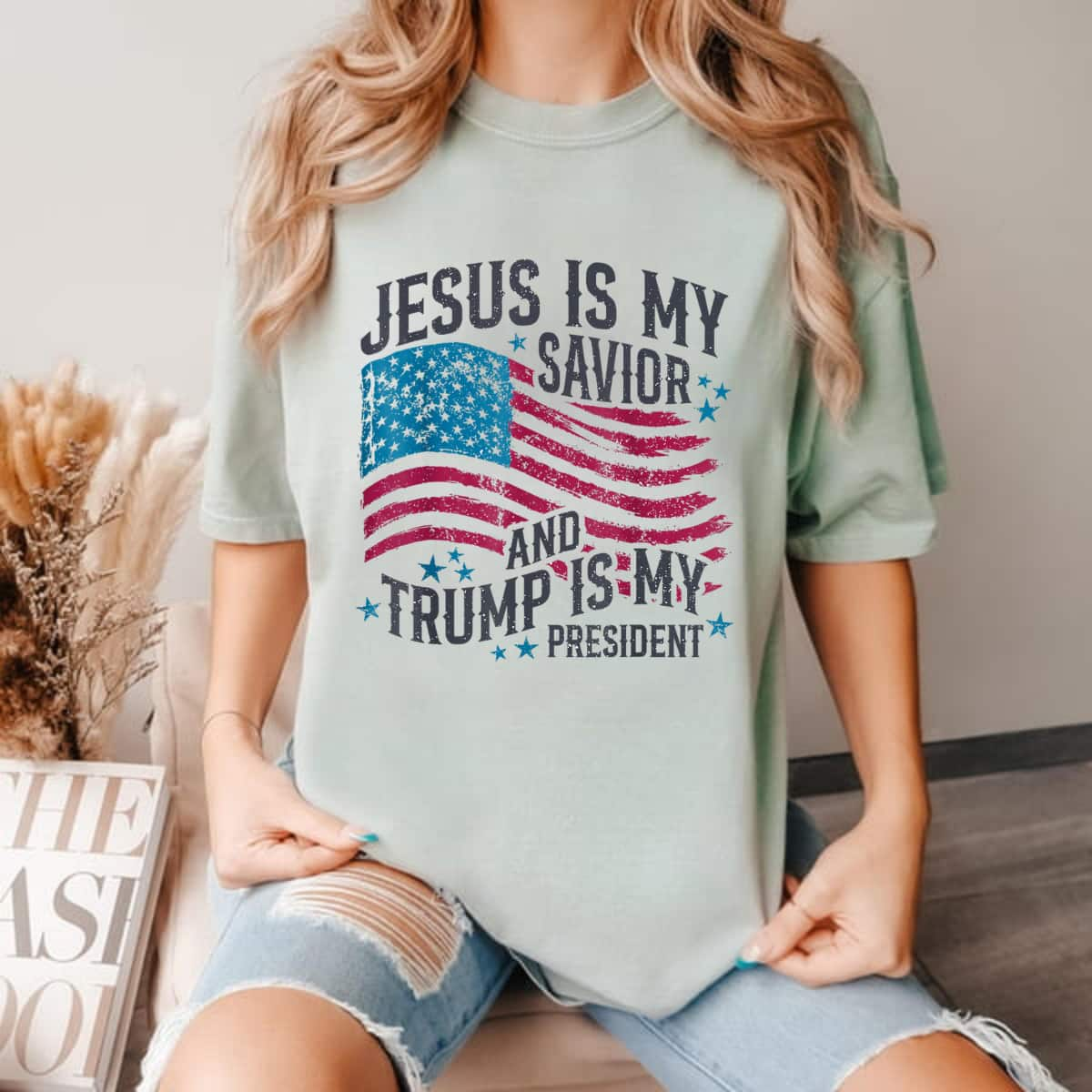 Jesus Is My Savior Trump Is My President American USA Flag T-Shirt