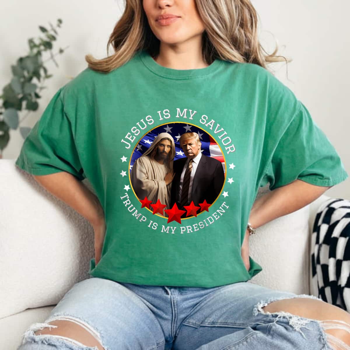 Christian Jesus Is My Savior Trump Is My President 2024 American Flag T-Shirt Christian Jesus Is My Savior Trump Is My President 2024 American Flag T-Shirt