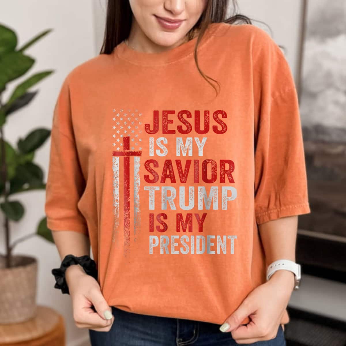 Jesus Is My Savior Trump Is My President American Flag T-Shirt Jesus Is My Savior Trump Is My President American Flag T-Shirt