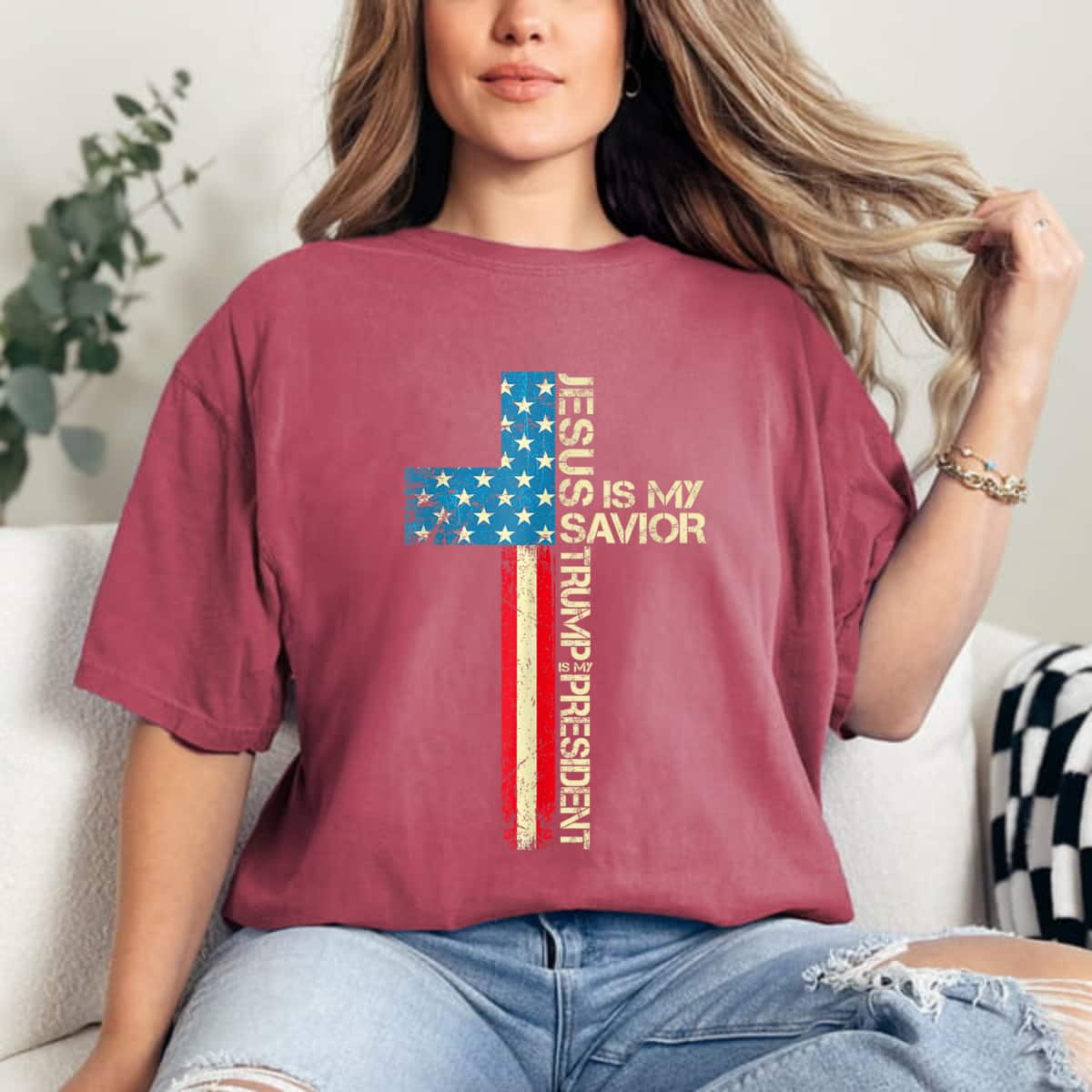 Jesus Is My Savior Trump Is My President 2024 USA Flag Cross T-Shirt Jesus Is My Savior Trump Is My President 2024 USA Flag Cross T-Shirt