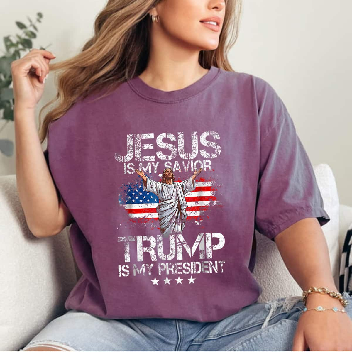 Christian Jesus Is My Savior Trump Is My President American Flag T-Shirt