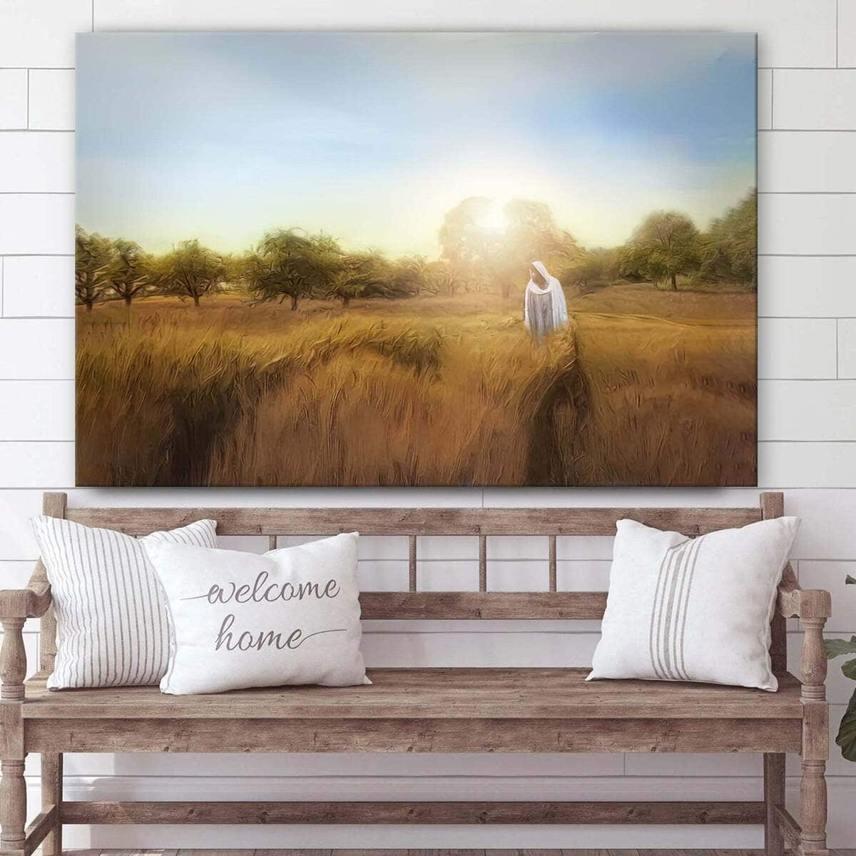 Jesus Stands On Golden Fields Jesus Christ Art Jesus Christian Canvas Wall Art