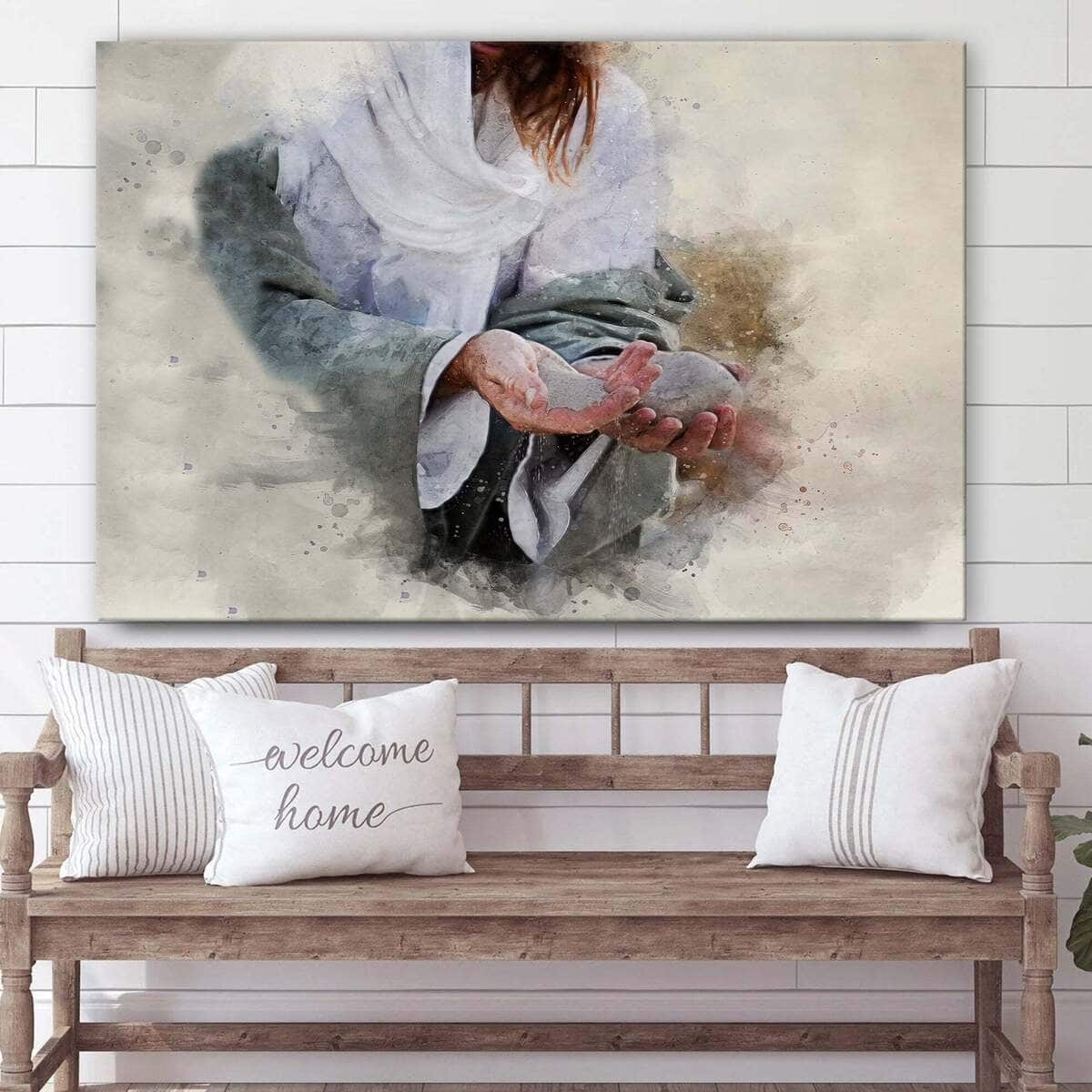 Jesus Holding A Stone Jesus Christ Art Jesus Christian Canvas Wall Art