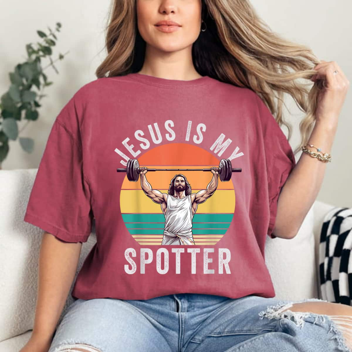 Jesus Is My Spotter Funny Christian Weightlifting Gym T-Shirt