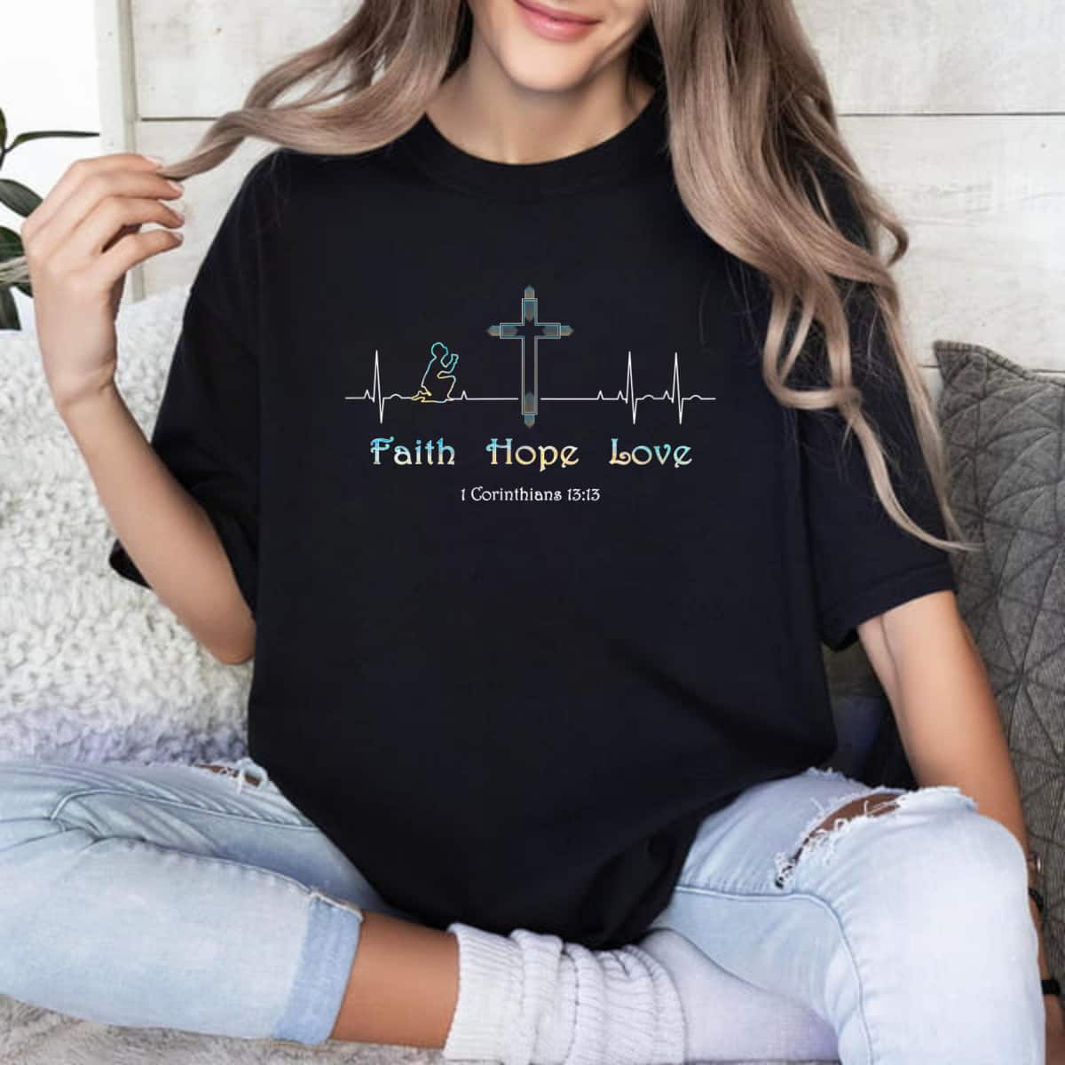 Christian Heartbeat Faith Hope Love Bible Verse T-Shirt Christian Heartbeat Faith Hope Love Bible Verse T-Shirt
