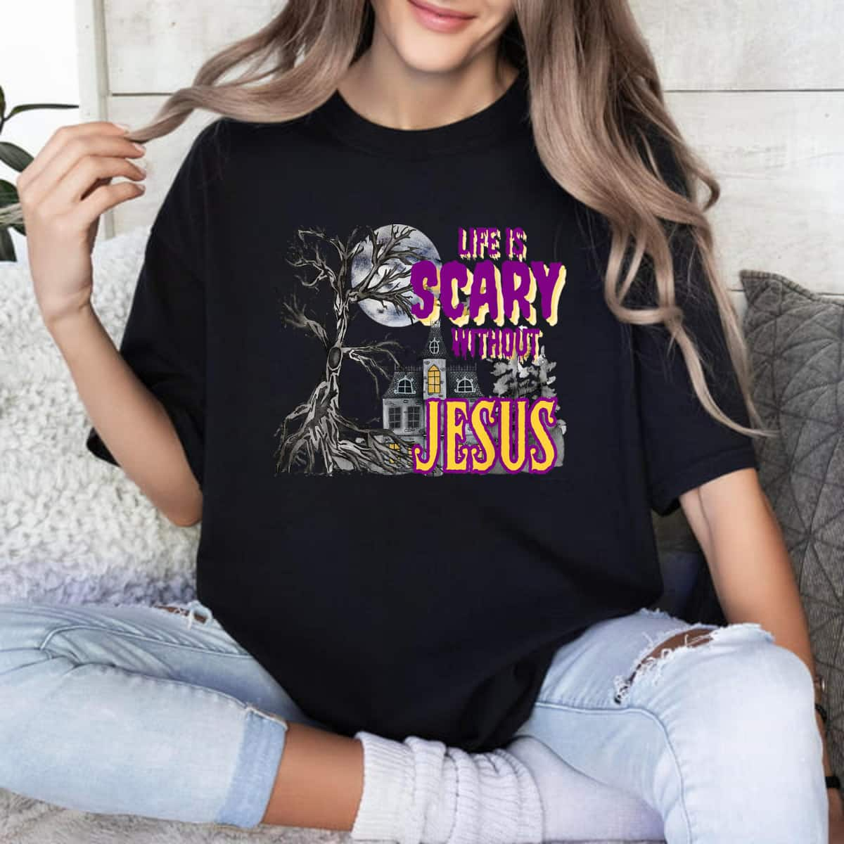 Life Is Scary Without Jesus Halloween Christian Costume T-Shirt