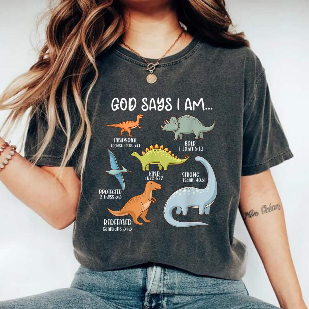 Cute God Say I Am Dinosaur Vintage Bible Christian Religious T-Shirt