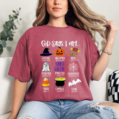 God Says I Am Halloween Jesus Christian Pumpkin Witch T-Shirt