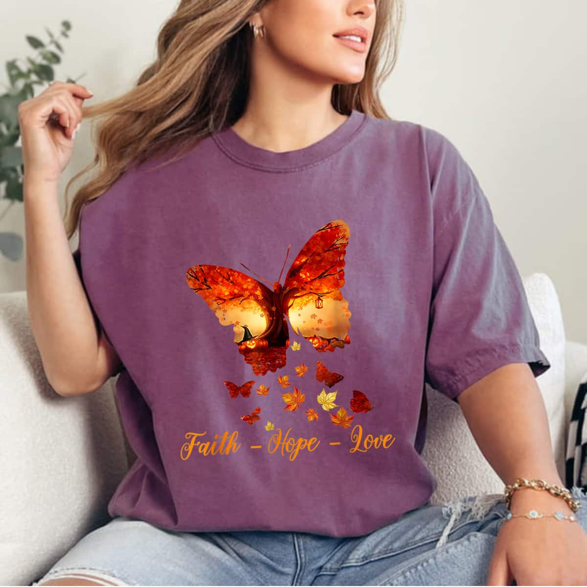 Pumpkin Autumn Faith Hope Love Butterfly Faith Christian T-Shirt Pumpkin Autumn Faith Hope Love Butterfly Faith Christian T-Shirt