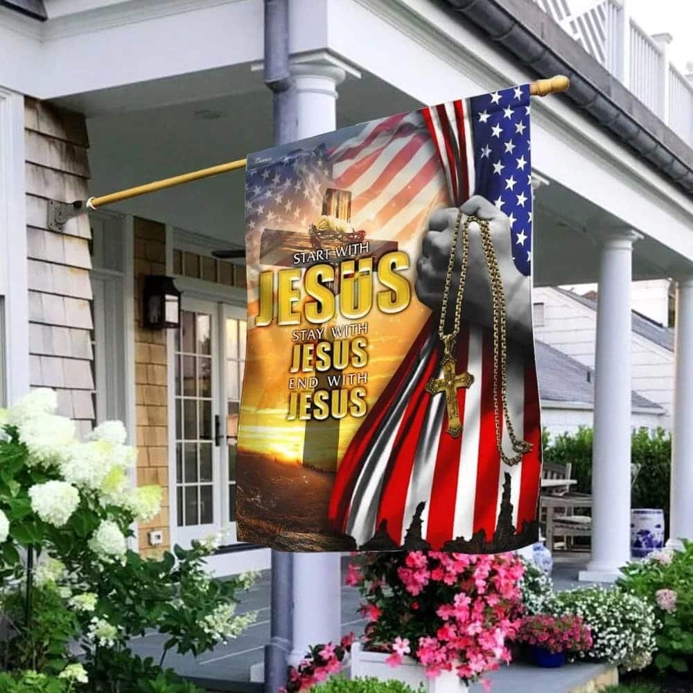 Start With Jesus American Christian Religious Cross US Garden Flag Start With Jesus American Christian Religious Cross US Garden Flag