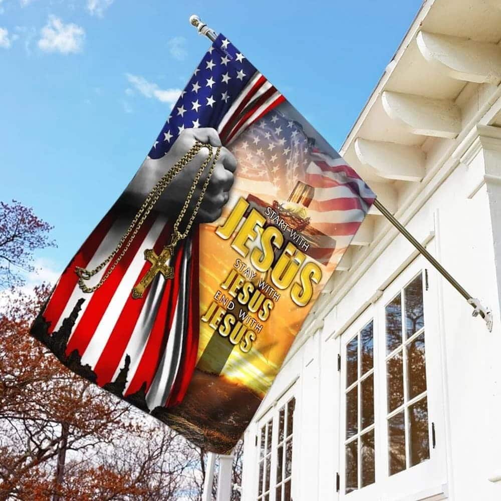 Start With Jesus American Christian Religious Cross US Garden Flag Start With Jesus American Christian Religious Cross US Garden Flag