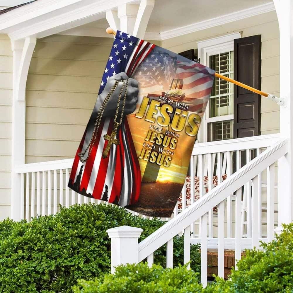 Start With Jesus American Christian Religious Cross US Garden Flag Start With Jesus American Christian Religious Cross US Garden Flag