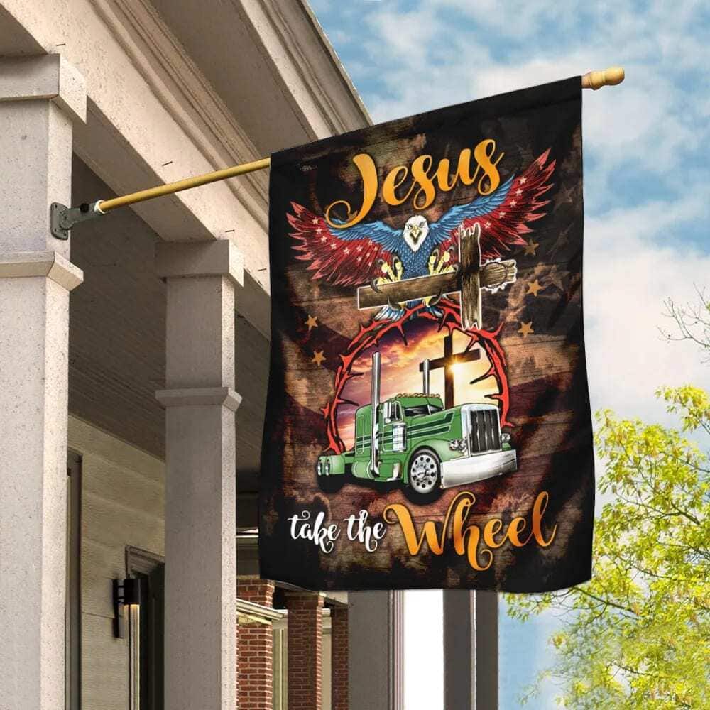 Trucker Jesus Take The Wheel Christian Religious Garden Flag Trucker Jesus Take The Wheel Christian Religious Garden Flag