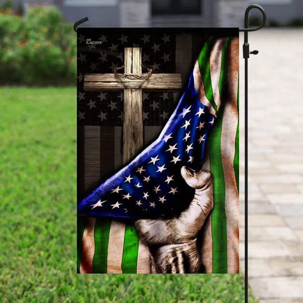 The Thin Green Line Christian Cross America US Christian Religious Garden Flag