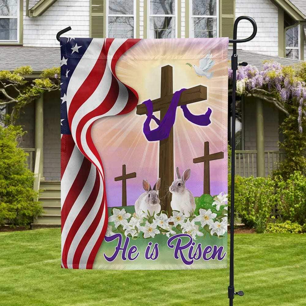Jesus He Is Risen Easter Easter Cross Religious Easter Garden Flag Jesus He Is Risen Easter Easter Cross Religious Easter Garden Flag