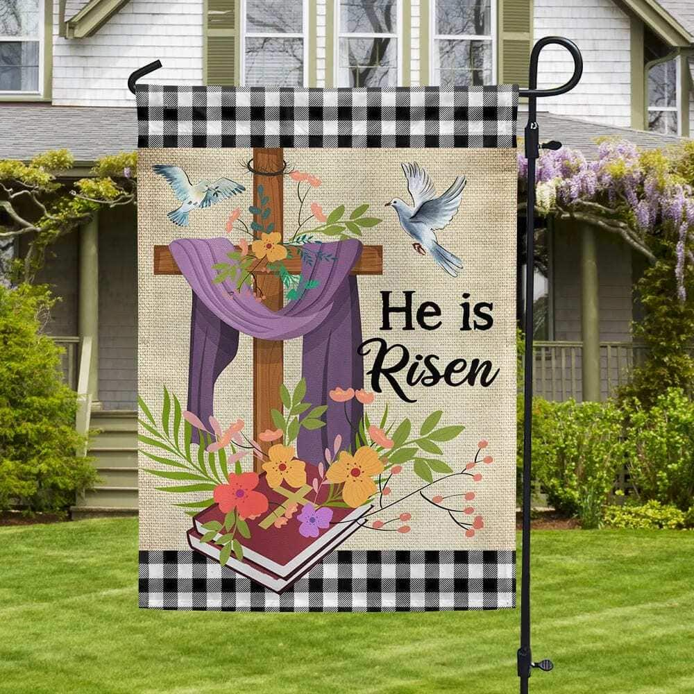 Jesus Christ He Is Risen Cross Religious Easter Garden Flag