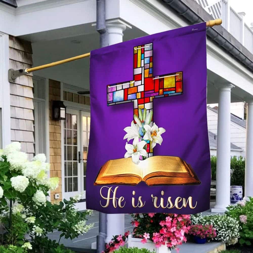 He Is Risen Lily Stained Glass Christian Cross Easter Cross Garden Flag He Is Risen Lily Stained Glass Christian Cross Easter Cross Garden Flag