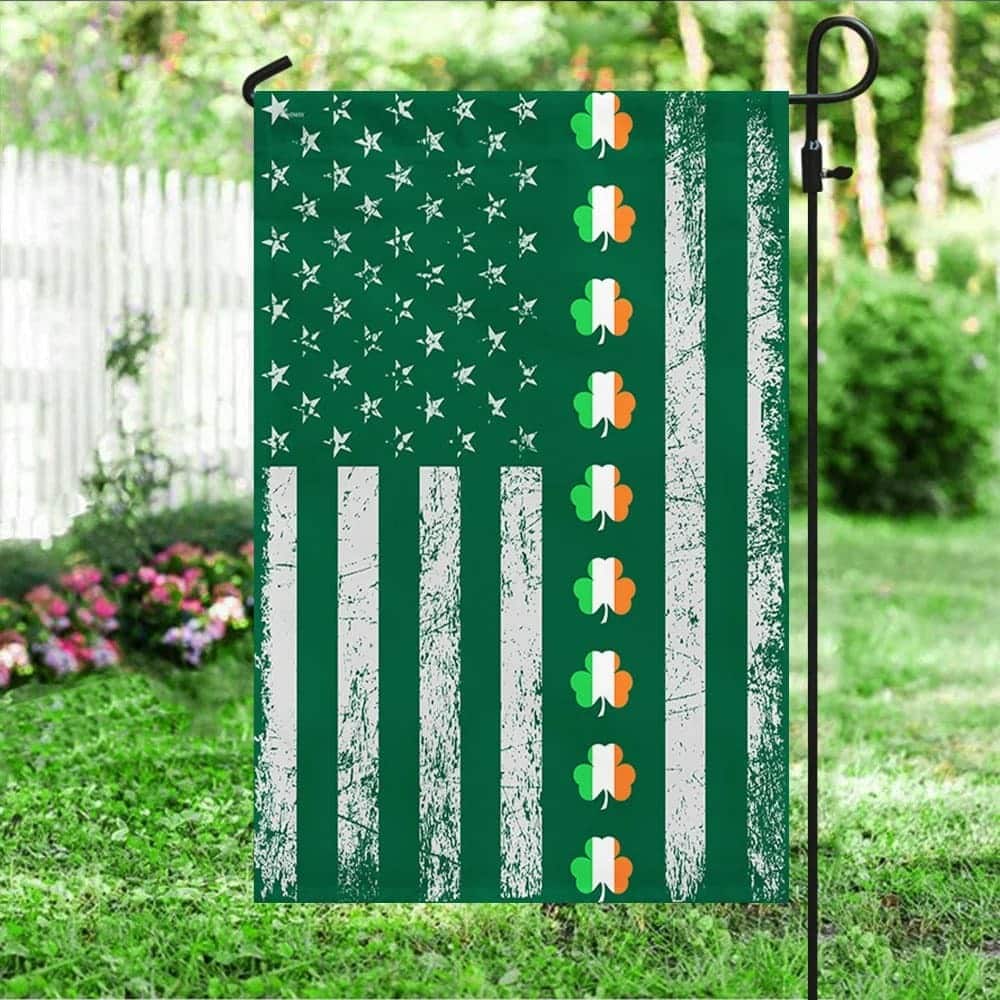 Three Clover Lucky American St Patrick's Day Garden Flag Three Clover Lucky American St Patrick's Day Garden Flag