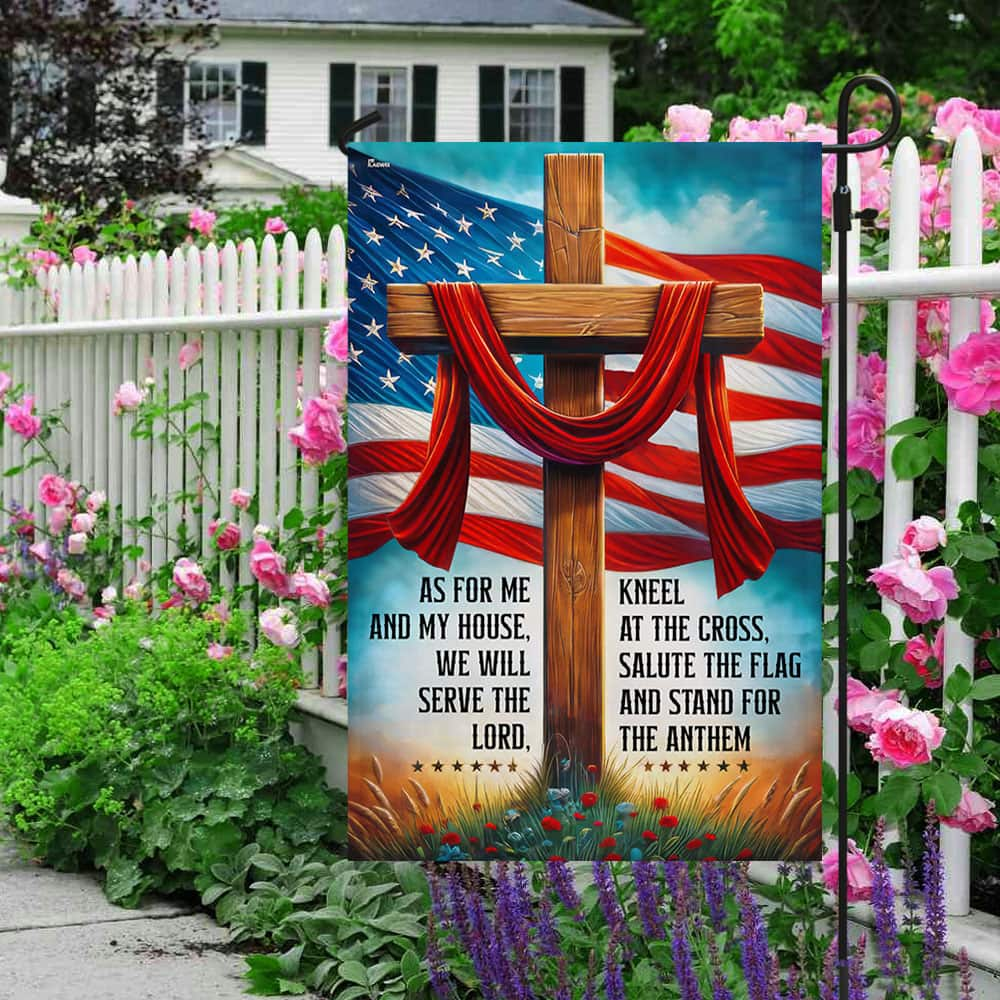 Jesus Cross American As For Me And My We Will Serve The Lord Religious Garden Flag