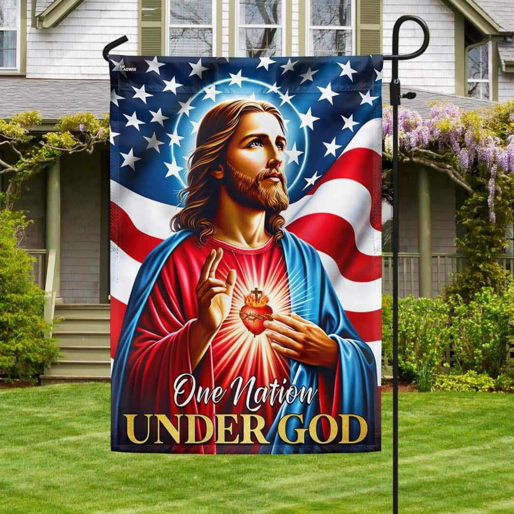 Jesus Christ American One Nation Under God Religious Garden Flag