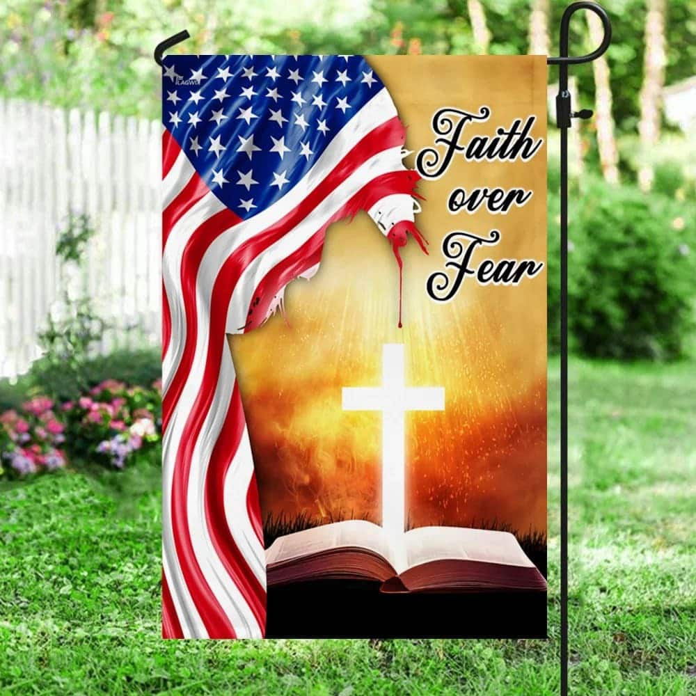 Bible Cross Holy Light Faith Over Fear American Christian Garden Flag