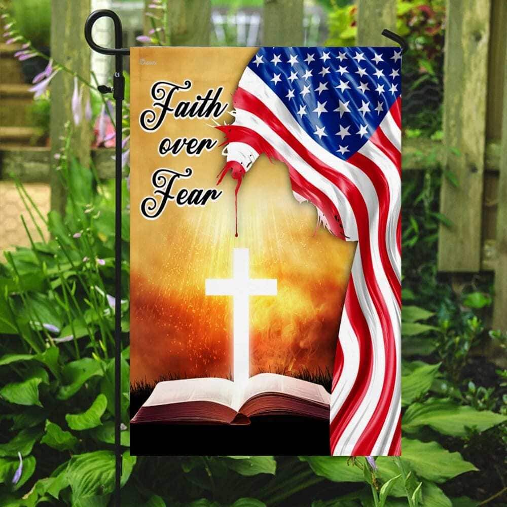 Bible Cross Holy Light Faith Over Fear American Christian Garden Flag Bible Cross Holy Light Faith Over Fear American Christian Garden Flag