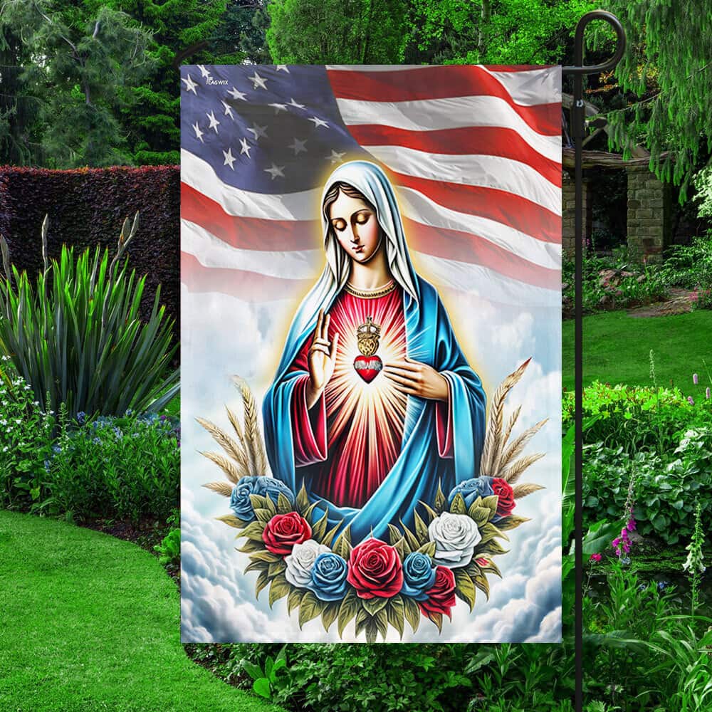 The Immaculate Heart Of Mary American Religious Garden Flag The Immaculate Heart Of Mary American Religious Garden Flag