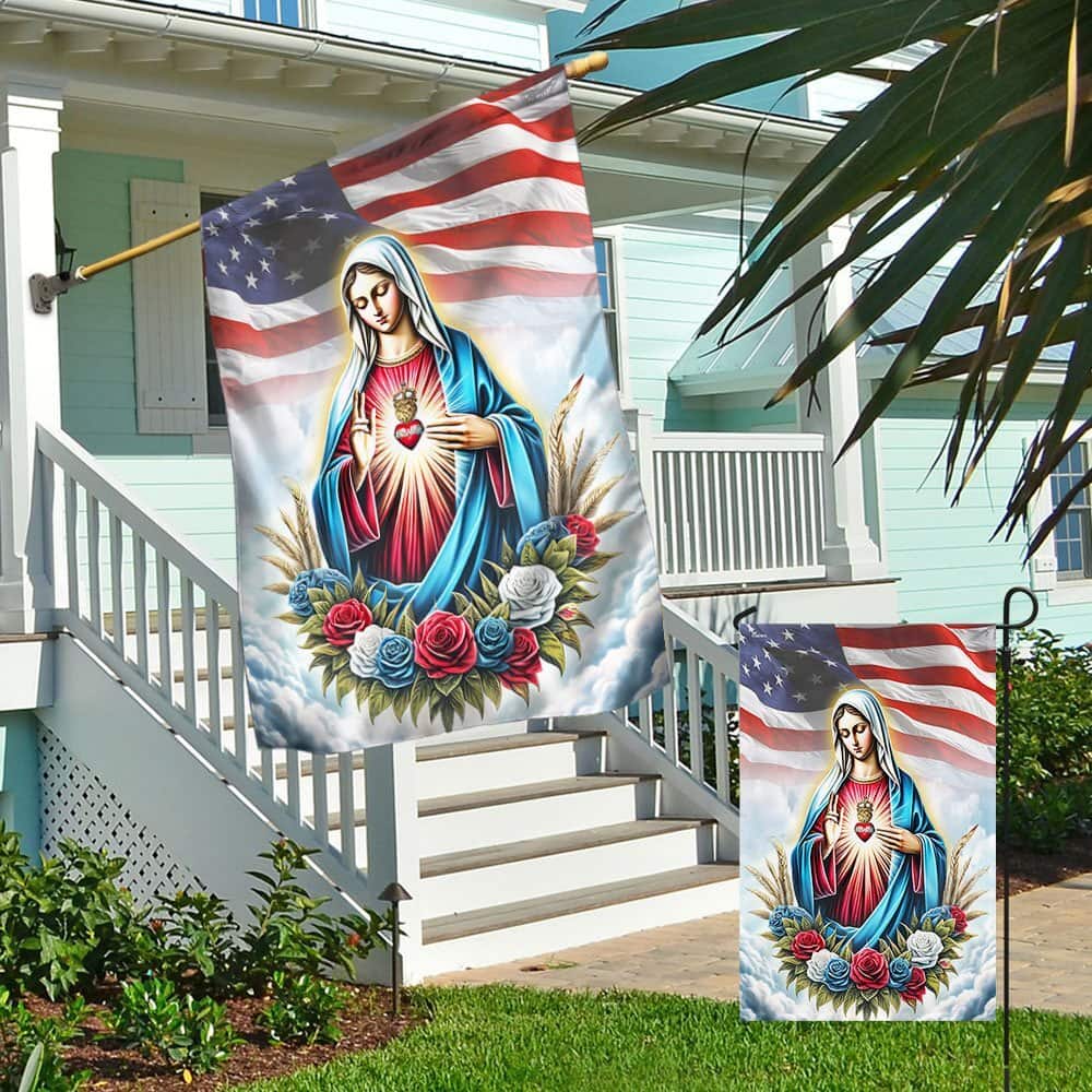The Immaculate Heart Of Mary American Religious Garden Flag The Immaculate Heart Of Mary American Religious Garden Flag