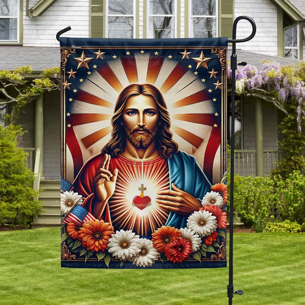 Sacred Heart Of Jesus Religious American Religious Garden Flag