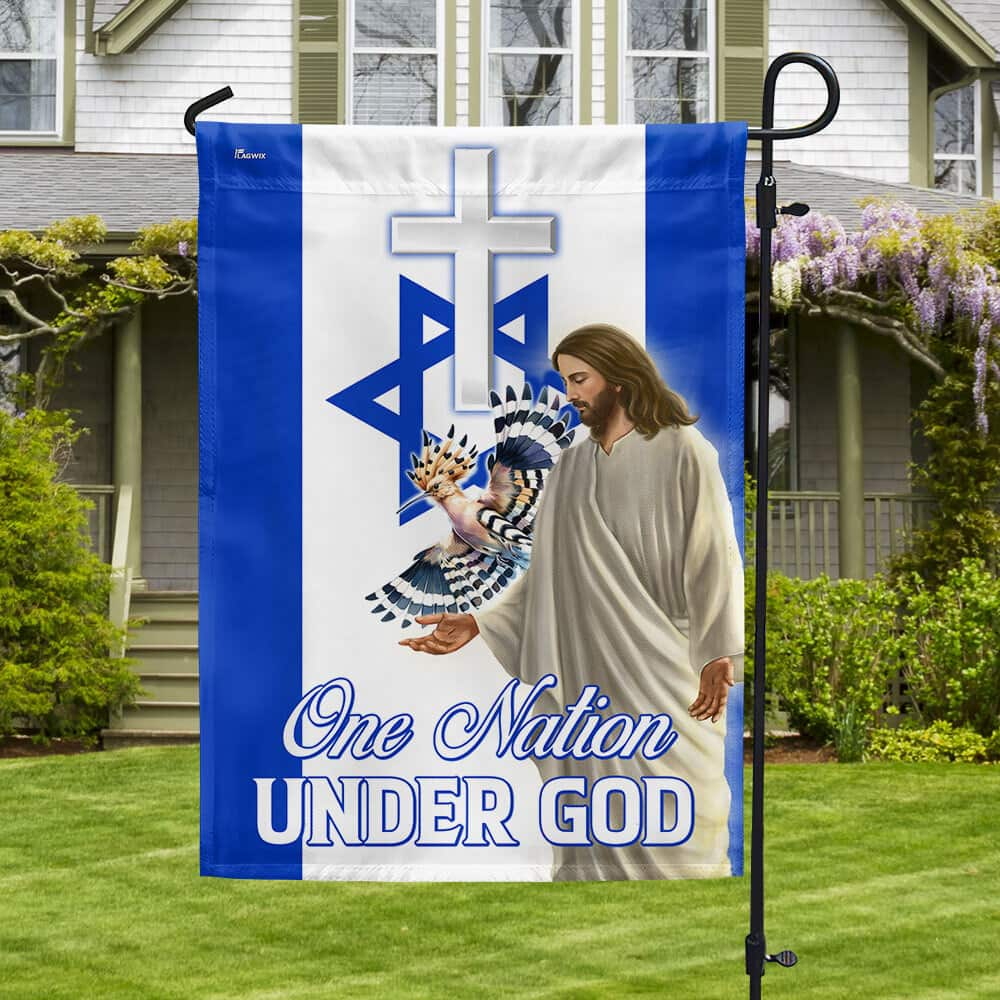 One Nation Under God Israel Jesus Christ Hoopoes Bird Religious Garden Flag