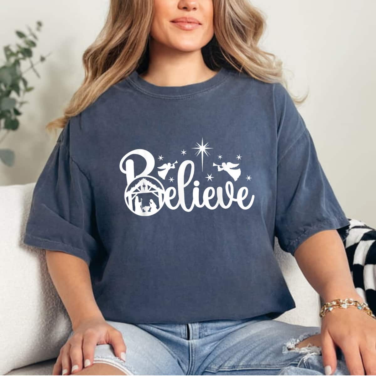 Believe Word Manger Religious Christmas Nativity T-Shirt Believe Word Manger Religious Christmas Nativity T-Shirt