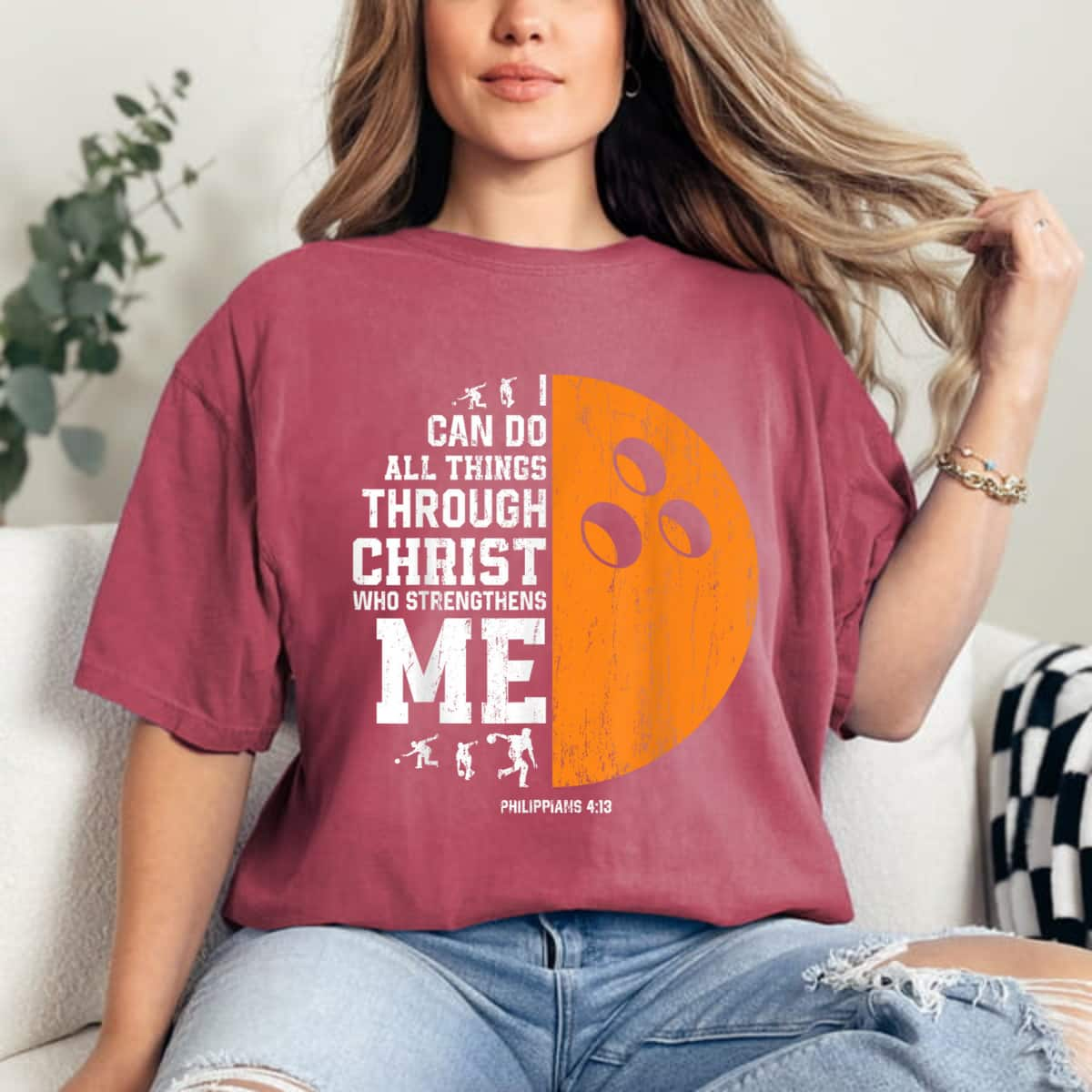 Christ Strengthens Me Religious Christian Bowling T-Shirt