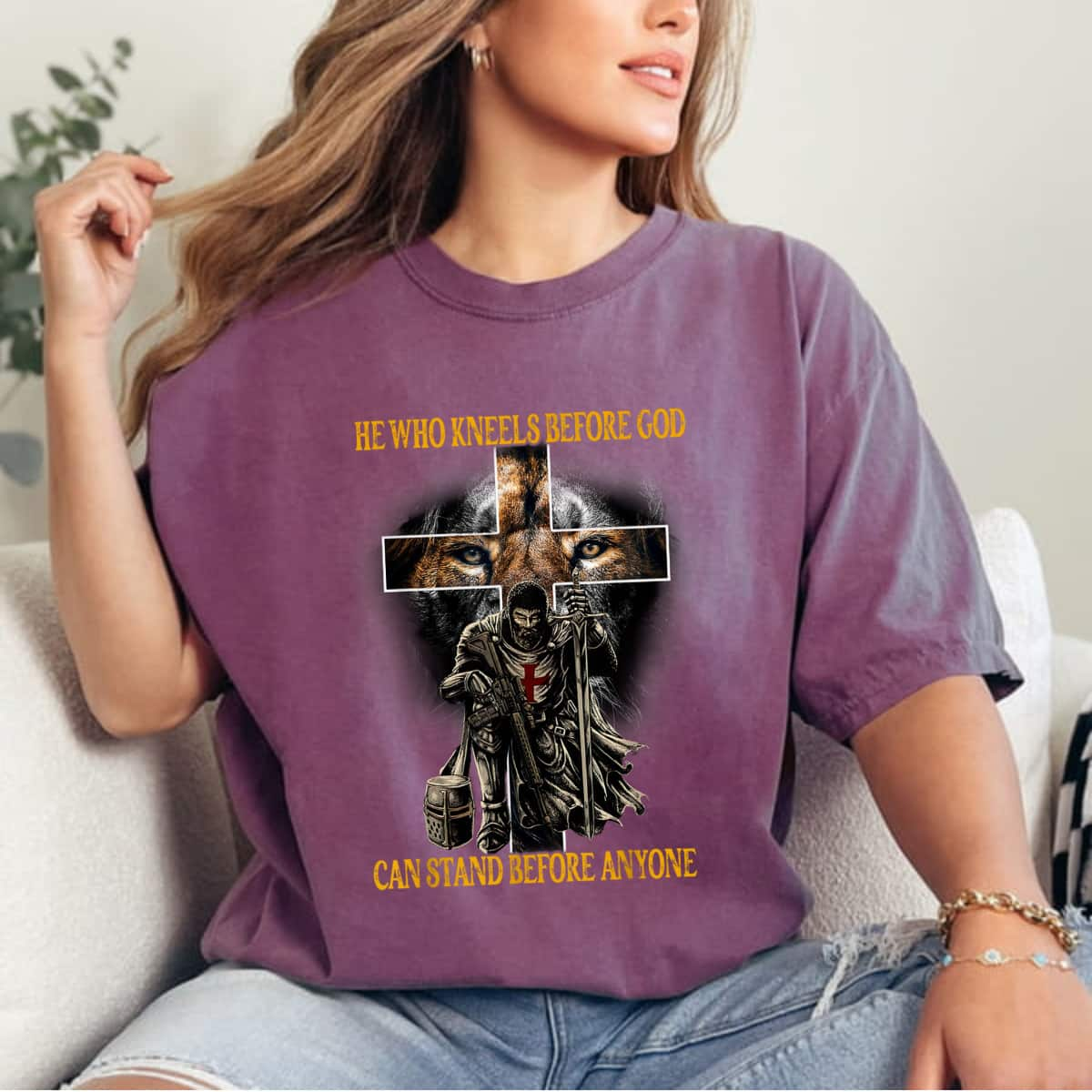 He Who Kneels Before God Can Stand Before Anyone T-Shirt