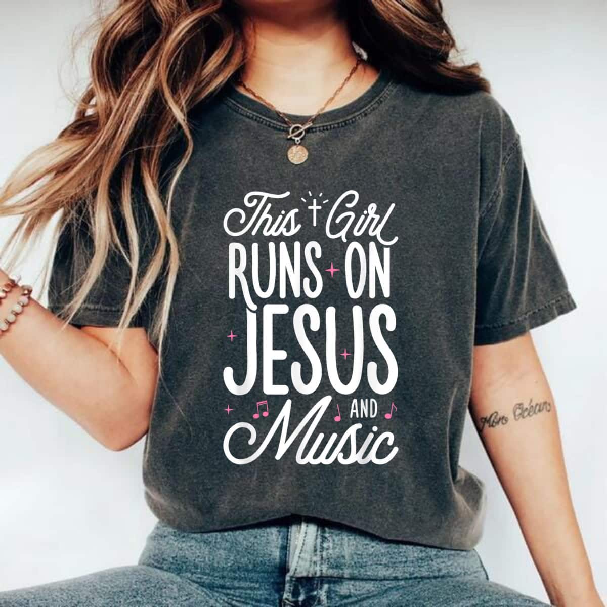 This Girl Runs On Jesus And Music Lover Christian Religious Gift T-Shirt This Girl Runs On Jesus And Music Lover Christian Religious Gift T-Shirt