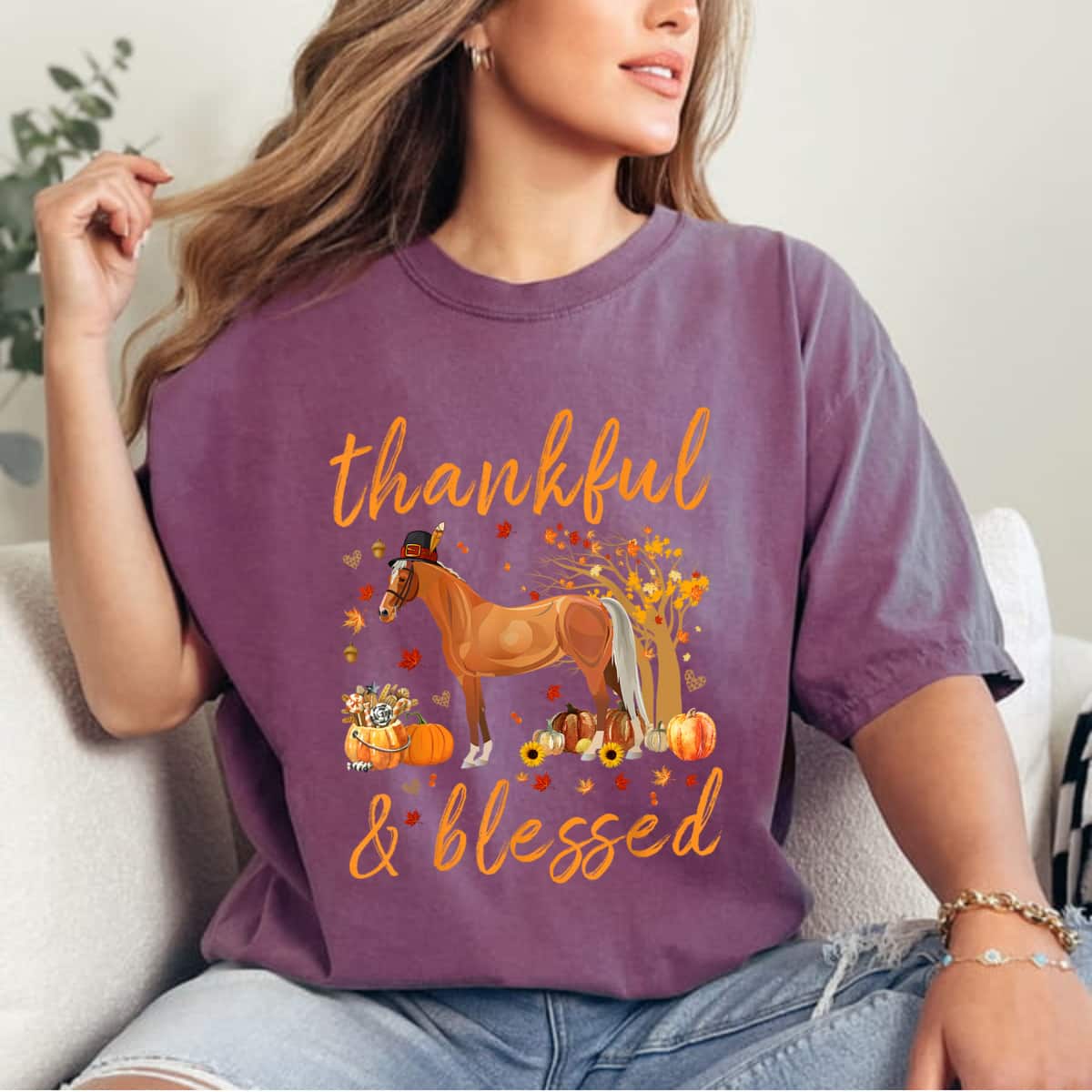 Thankful Grateful Blessed Horse Thanskgiving Matching T-Shirt Thankful Grateful Blessed Horse Thanskgiving Matching T-Shirt