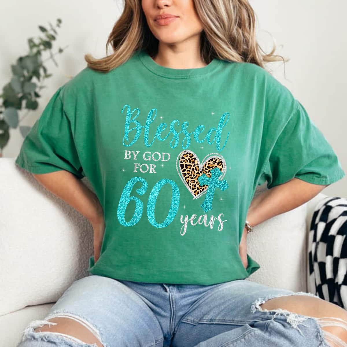 Blessed By God For 60 Years Happy 60th Bday Leopard Heart T-Shirt Blessed By God For 60 Years Happy 60th Bday Leopard Heart T-Shirt
