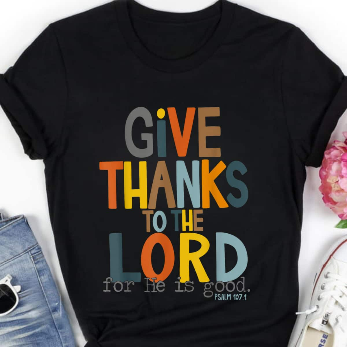 Give Thanks To The Lord For He Is Good Retro Thanksgiving T-Shirt