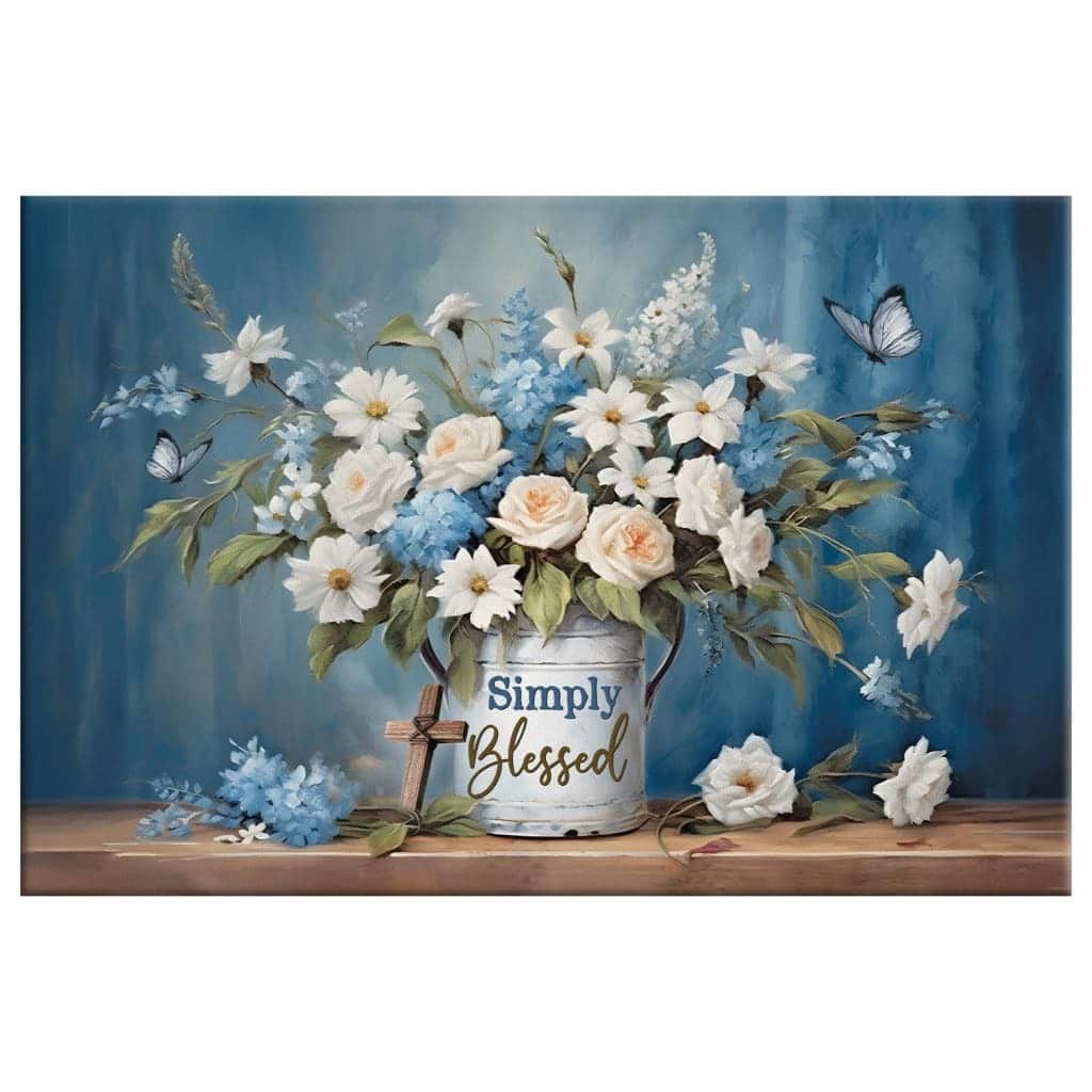 Simply Blessed Flowers And Butterflies Christian Canvas Wall Art Simply Blessed Flowers And Butterflies Christian Canvas Wall Art