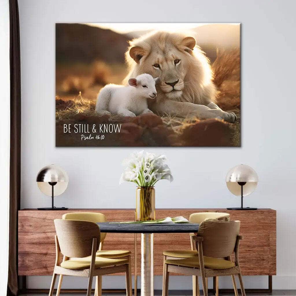 Lion And Lamb Be Still And Know Psalm 4610 Canvas Wall Art