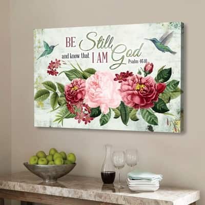 Be Still And Know That I Am God Vintage Flower Hummingbird Canvas Wall Art