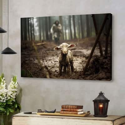 Jesus Running After A Lost Lamb Jesus And Lamb Canvas Wall Art