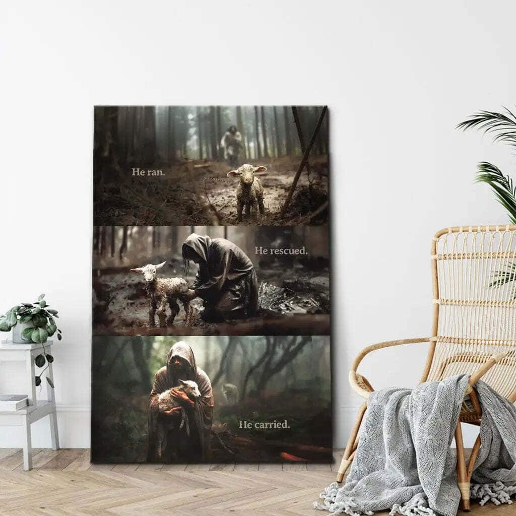 He Ran He Rescued He Carried Jesus And Lost Sheep Canvas Print