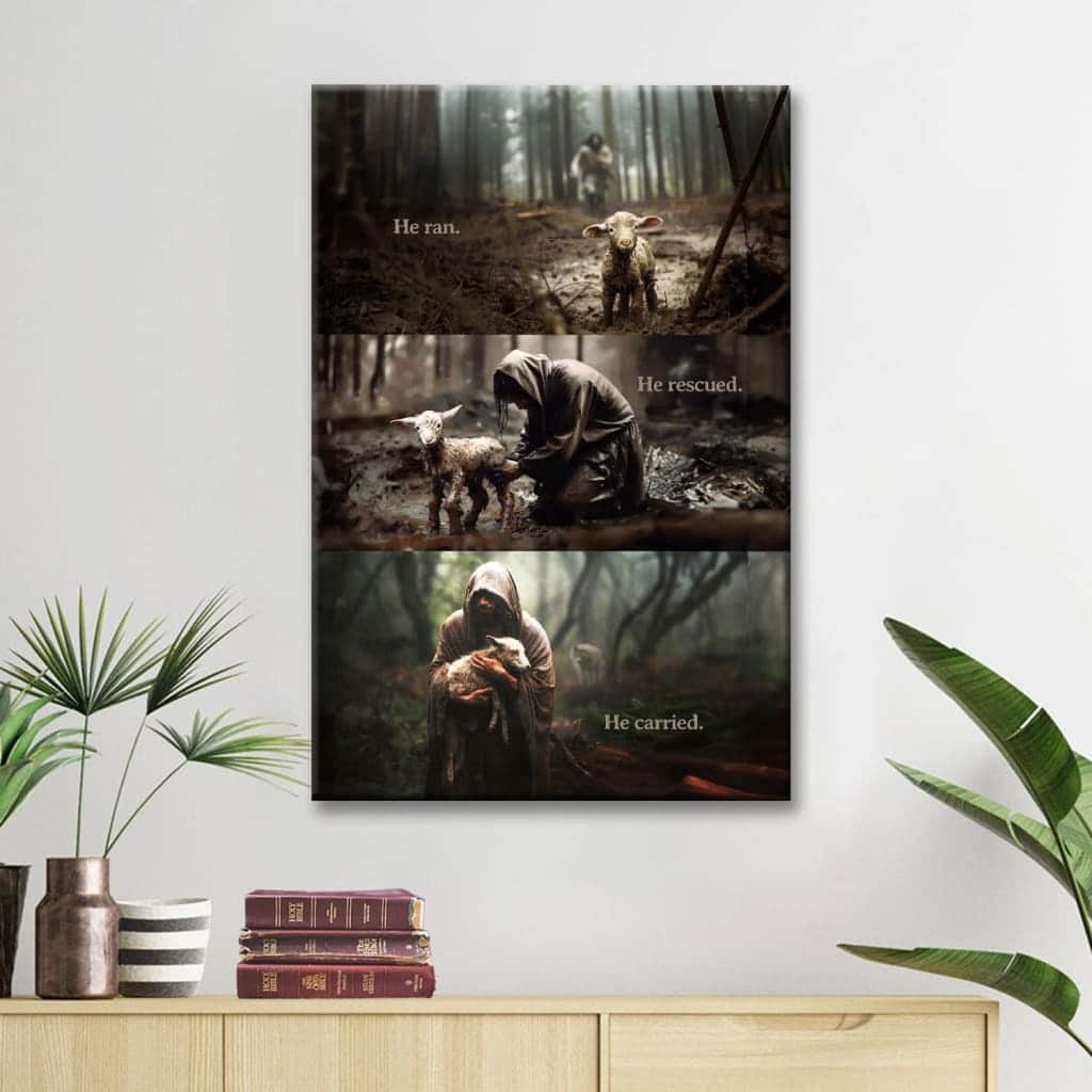 He Ran He Rescued He Carried Jesus And Lost Sheep Canvas Print