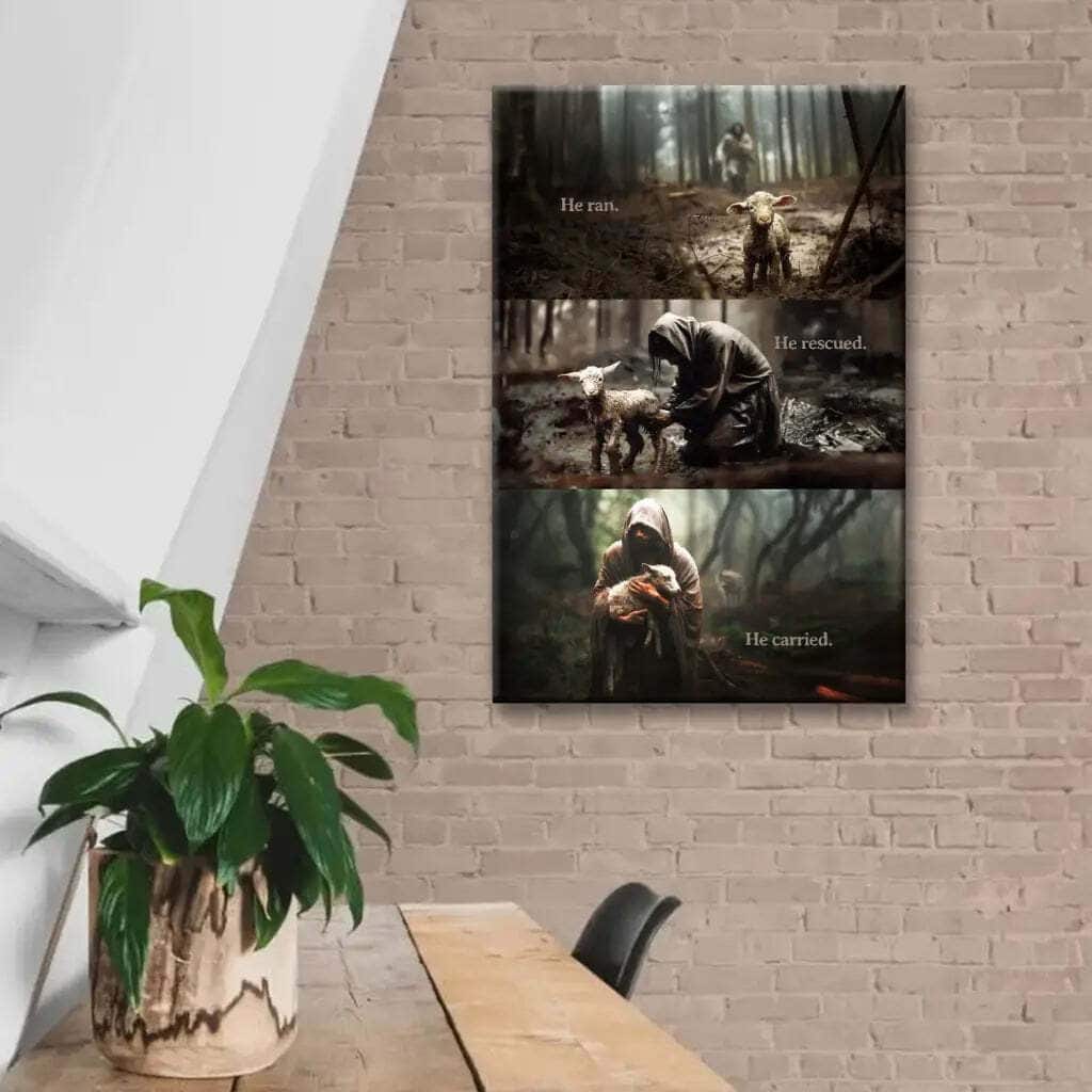 He Ran He Rescued He Carried Jesus And Lost Sheep Canvas Print