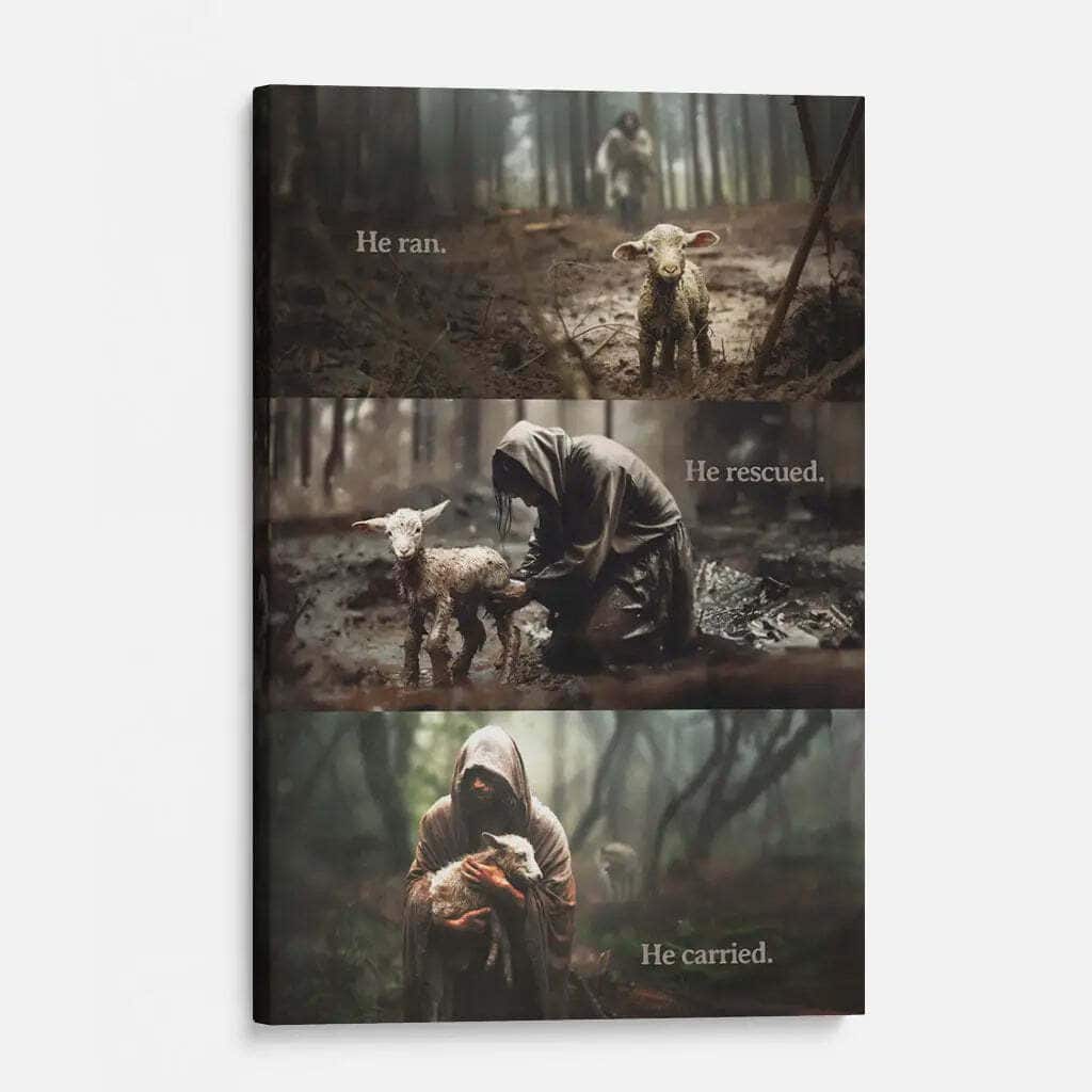 He Ran He Rescued He Carried Jesus And Lost Sheep Canvas Print