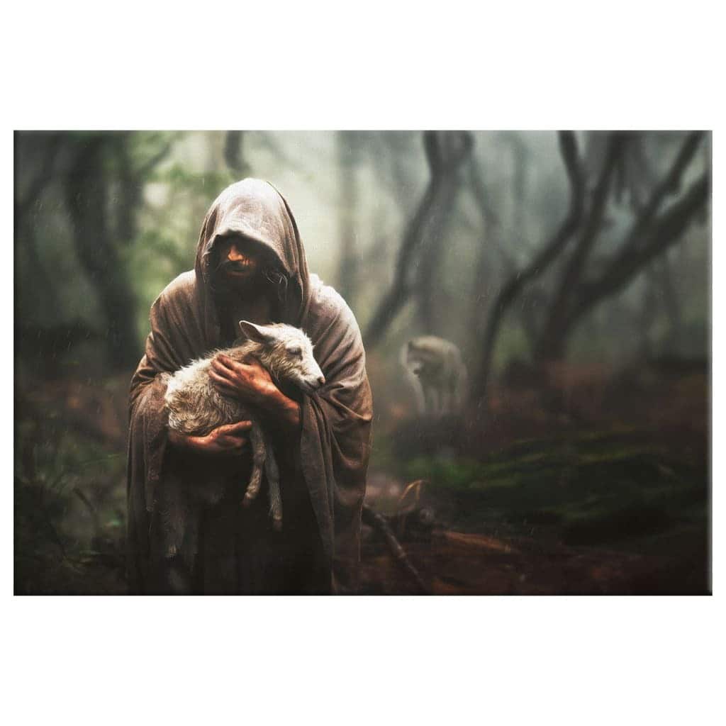 Jesus Carrying Lost Sheep Christian Faith Canvas Wall Art